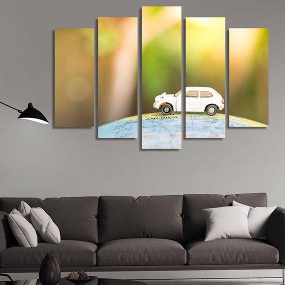 Abstract World Map - Abstract 5 Panel Canvas Art Wall Decor Abstract World Map - Abstract 5 Panel Canvas Art Wall Decor