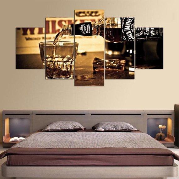 Ack Daniels Whiskey Glass Liquor Alcohol - Wine 5 Panel Canvas Art Wall Decor Ack Daniels Whiskey Glass Liquor Alcohol - Wine 5 Panel Canvas Art Wall Decor