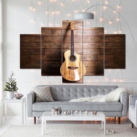 Acoustic Guitar On Wood - Music 5 Panel Canvas Art Wall Decor Acoustic Guitar On Wood - Music 5 Panel Canvas Art Wall Decor