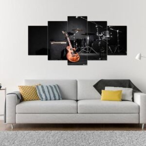 Acoustic Guitar With Drums - Music 5 Panel Canvas Art Wall Decor