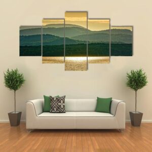 Adirondacks Mountains From Lake Champlain - Nature 5 Panel Canvas Art Wall Decor