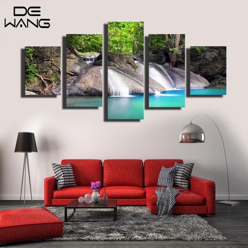 Adventurous Waterfall - Nature 5 Panel Canvas Art Wall Decor Adventurous Waterfall - Nature 5 Panel Canvas Art Wall Decor