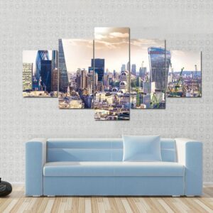 Aereal View Of London Modern District - Nature 5 Panel Canvas Art Wall Decor
