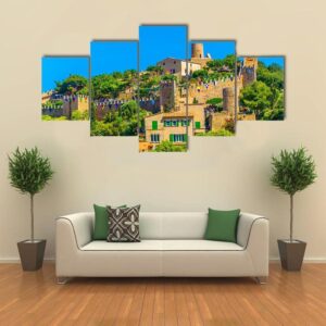 Aerial View Of Capdepera Castle With Town - Nature 5 Panel Canvas Art Wall Decor