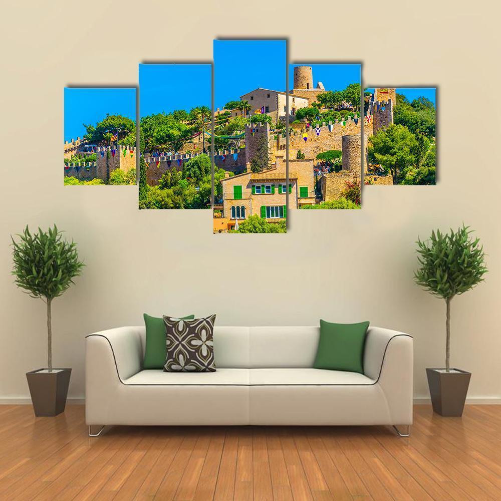 Aerial View Of Capdepera Castle With Town - Nature 5 Panel Canvas Art Wall Decor Aerial View Of Capdepera Castle With Town - Nature 5 Panel Canvas Art Wall Decor