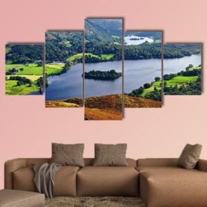 Aerial View Of Grasmere From The Slopes Of Silver Howe - Nature 5 Panel Canvas Art Wall Decor