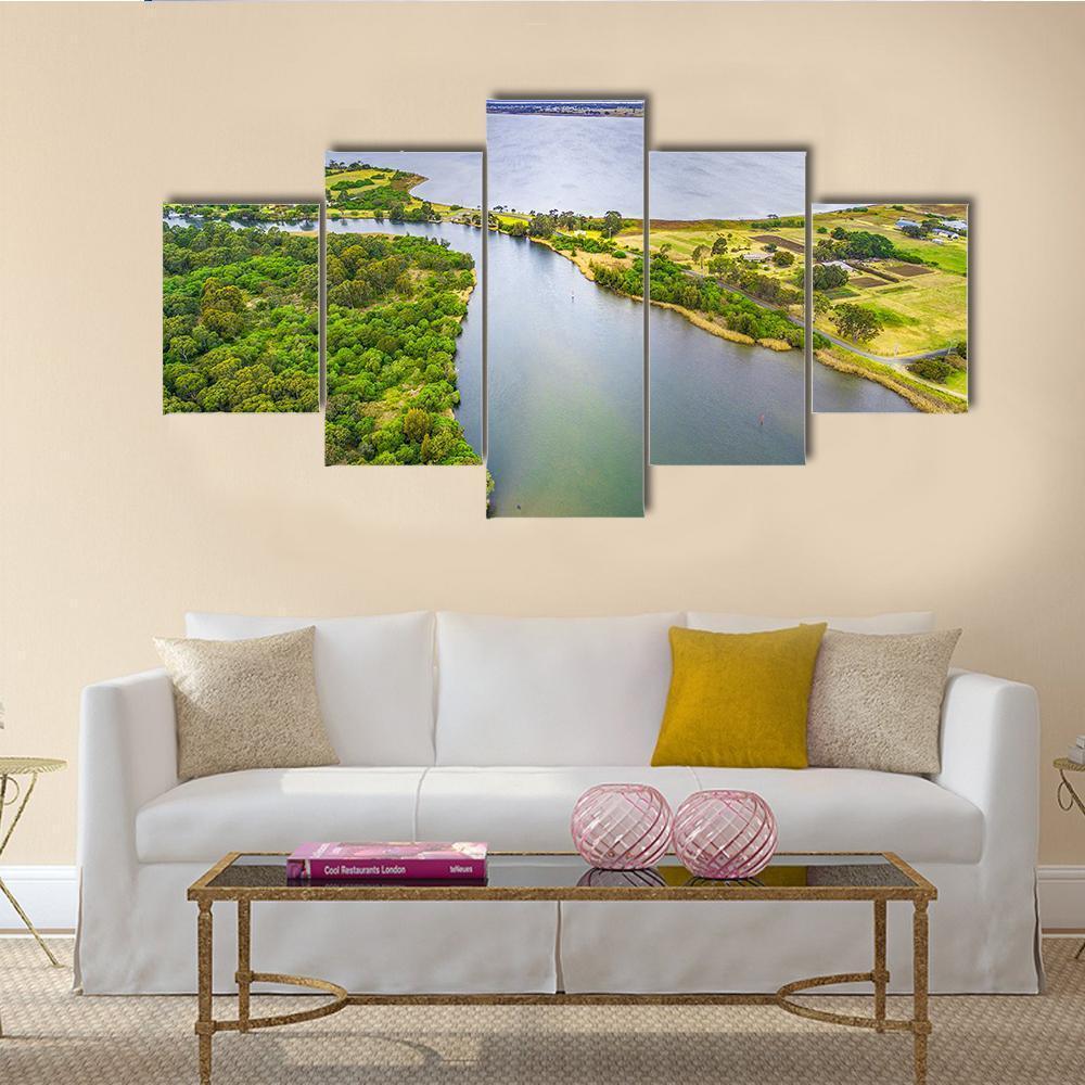 Aerial View Of Jones Bay At Gippsland Lakes Reserve - Nature 5 Panel Canvas Art Wall Decor Aerial View Of Jones Bay At Gippsland Lakes Reserve - Nature 5 Panel Canvas Art Wall Decor
