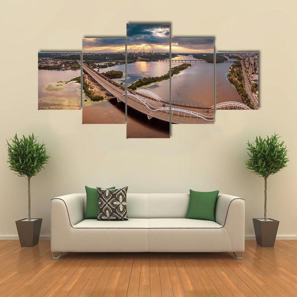 Aerial View Of Kiev Bridge - Nature 5 Panel Canvas Art Wall Decor Aerial View Of Kiev Bridge - Nature 5 Panel Canvas Art Wall Decor
