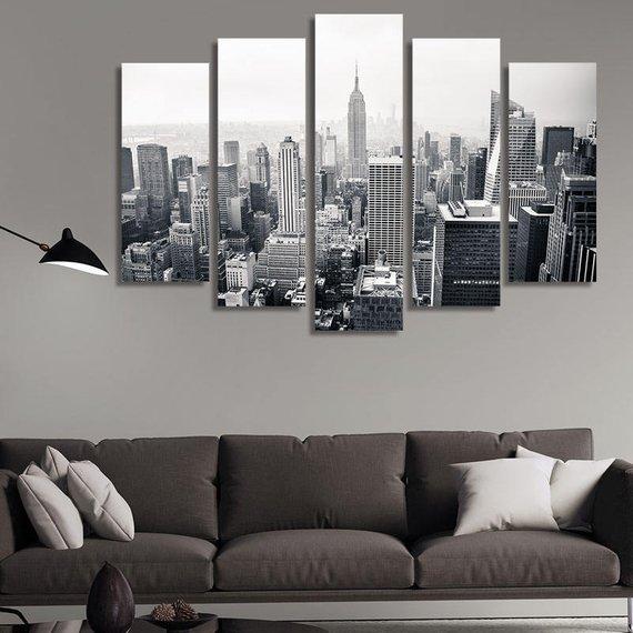Aerial View Of New York City - Nature 5 Panel Canvas Art Wall Decor Aerial View Of New York City - Nature 5 Panel Canvas Art Wall Decor
