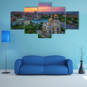 Aerial View Of The Cathedral Of Assumption In Varna - Nature 5 Panel Canvas Art Wall Decor