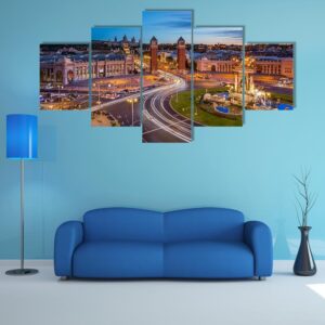 Aerial View On Placa Espanya - Nature 5 Panel Canvas Art Wall Decor