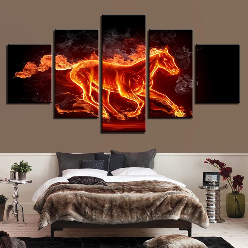 Afire Horse - Abstract 5 Panel Canvas Art Wall Decor Afire Horse - Abstract 5 Panel Canvas Art Wall Decor