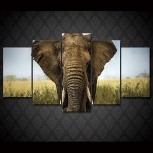 Africa Elephants Landscape 1 - Animal 5 Panel Canvas Art Wall Decor