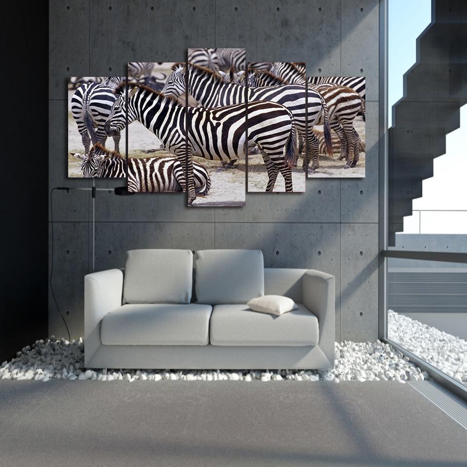 Africa Zebra Landscape - Animal 5 Panel Canvas Art Wall Decor Africa Zebra Landscape - Animal 5 Panel Canvas Art Wall Decor