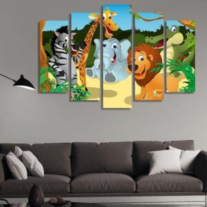 African Animal - Cartoon 5 Panel Canvas Art Wall Decor