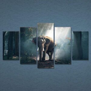African Elephant Beautiful - Animal 5 Panel Canvas Art Wall Decor