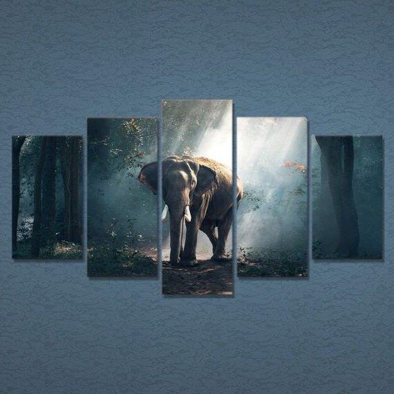 African Elephant Beautiful - Animal 5 Panel Canvas Art Wall Decor African Elephant Beautiful - Animal 5 Panel Canvas Art Wall Decor
