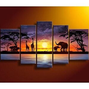 African Elephant Life - Nature 5 Panel Canvas Art Wall Decor