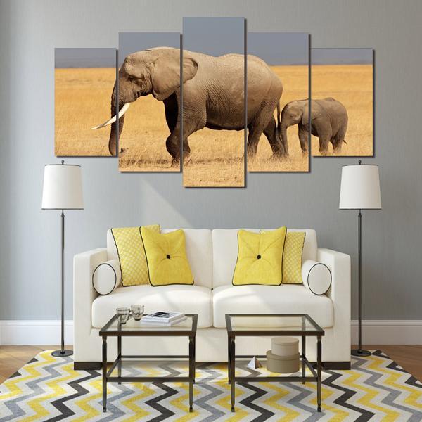 African Elephants 10 - Animal 5 Panel Canvas Art Wall Decor African Elephants 10 - Animal 5 Panel Canvas Art Wall Decor