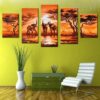 African Elephants Before The Sunset - Anime 5 Panel Canvas Art Wall Decor