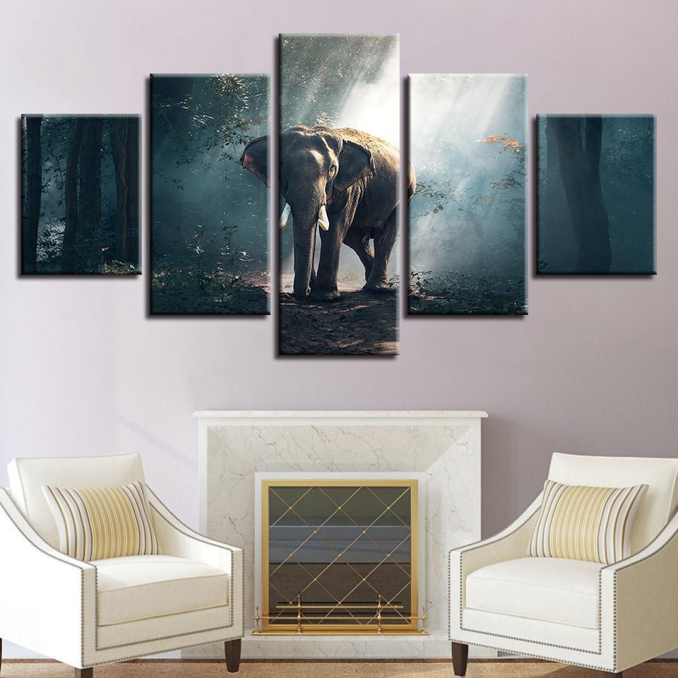 African Forest Elephant - Animal 5 Panel Canvas Art Wall Decor African Forest Elephant - Animal 5 Panel Canvas Art Wall Decor