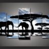 African Landscape Elephant Silhouette - Animal 5 Panel Canvas Art Wall Decor
