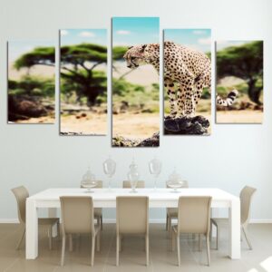 African Leopard - Animal 5 Panel Canvas Art Wall Decor