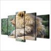 African Lion Mother - Animal 5 Panel Canvas Art Wall Decor