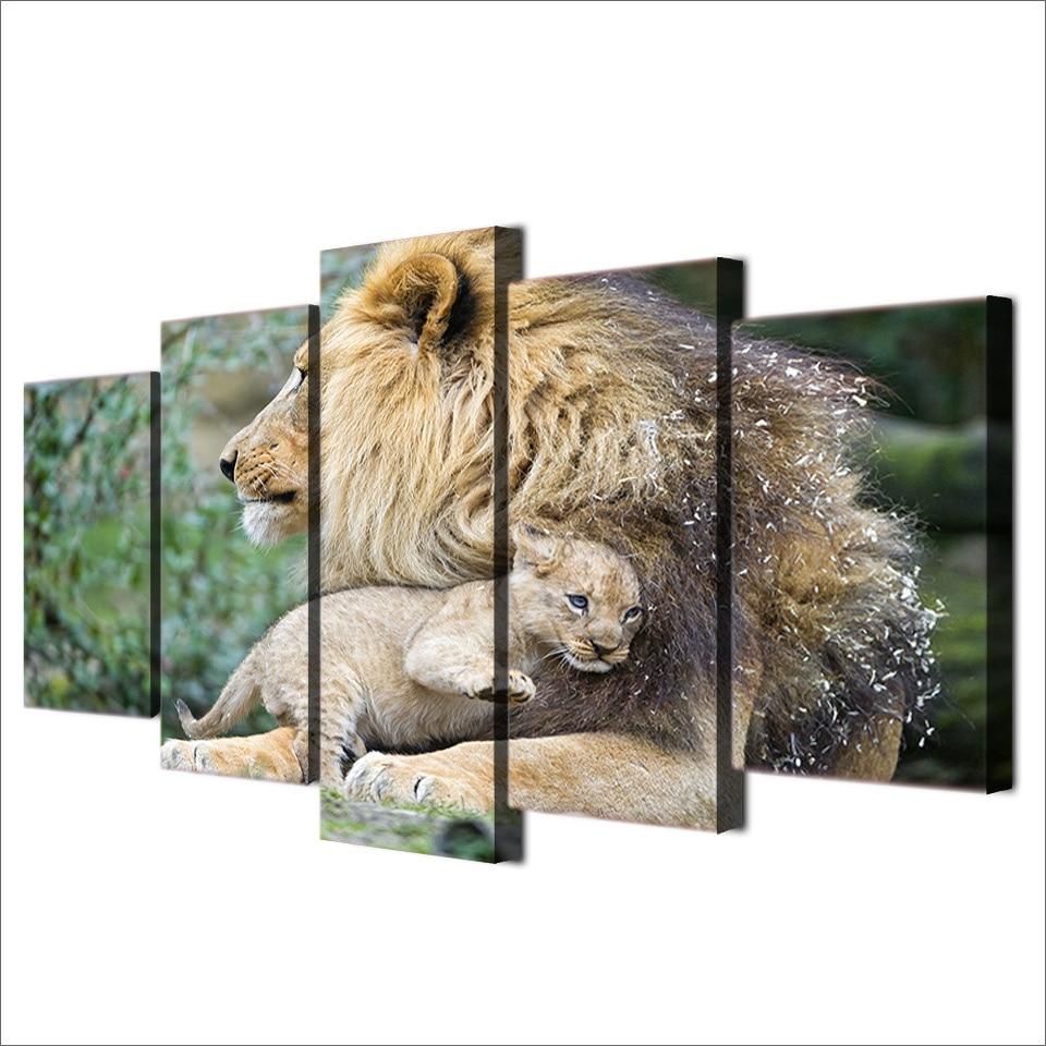 African Lion Mother - Animal 5 Panel Canvas Art Wall Decor African Lion Mother - Animal 5 Panel Canvas Art Wall Decor