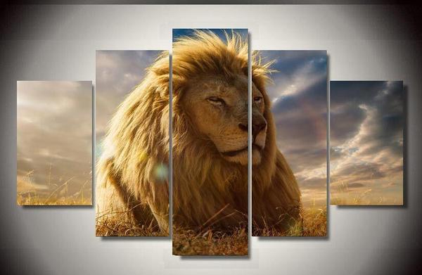 African Lion - Animal 5 Panel Canvas Art Wall Decor African Lion - Animal 5 Panel Canvas Art Wall Decor