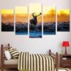 African Sunset Deer - Animal 5 Panel Canvas Art Wall Decor