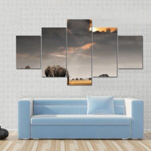 African Sunset With Elephants