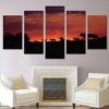 African Sunset - Animal 5 Panel Canvas Art Wall Decor