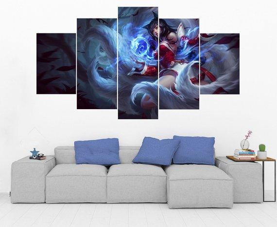 Ahri - League Of Legends - Gaming 5 Panel Canvas Art Wall Decor Ahri - League Of Legends - Gaming 5 Panel Canvas Art Wall Decor