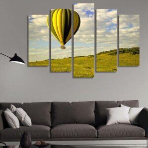 Air Balloon In The Sky - Nature 5 Panel Canvas Art Wall Decor