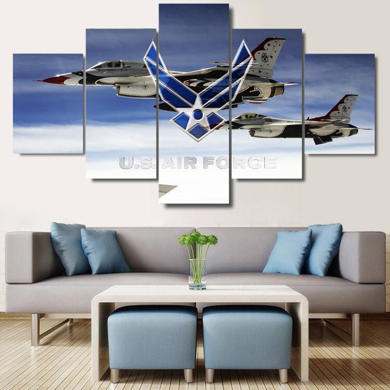 Air Force F-16 Fighters - Aircraft 5 Panel Canvas Art Wall Decor Air Force F-16 Fighters - Aircraft 5 Panel Canvas Art Wall Decor