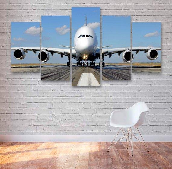 Airbus A380 - Aircraft 5 Panel Canvas Art Wall Decor Airbus A380 - Aircraft 5 Panel Canvas Art Wall Decor