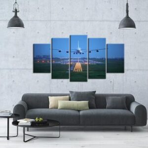 Aircraft Approach And Landing - Airplane 5 Panel Canvas Art Wall Decor