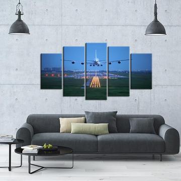 Aircraft Approach And Landing - Airplane 5 Panel Canvas Art Wall Decor Aircraft Approach And Landing - Airplane 5 Panel Canvas Art Wall Decor