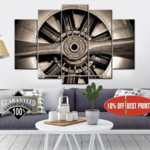 Aircraft Aviation Engine Propeller - Automative 5 Panel Canvas Art Wall Decor