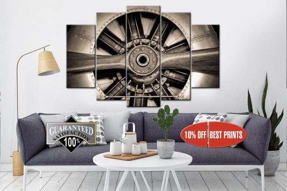 Aircraft Aviation Engine Propeller - Automative 5 Panel Canvas Art Wall Decor Aircraft Aviation Engine Propeller - Automative 5 Panel Canvas Art Wall Decor