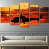 Aircraft Orange Sunset - Nature Airplane 5 Panel Canvas Art Wall Decor
