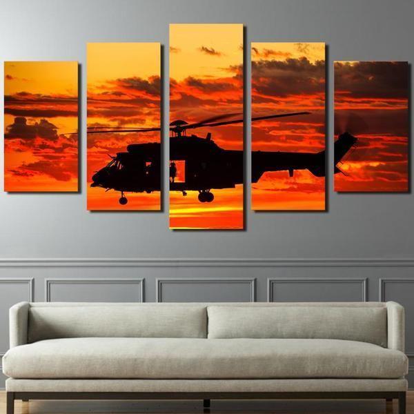 Aircraft Orange Sunset - Nature Airplane 5 Panel Canvas Art Wall Decor Aircraft Orange Sunset - Nature Airplane 5 Panel Canvas Art Wall Decor