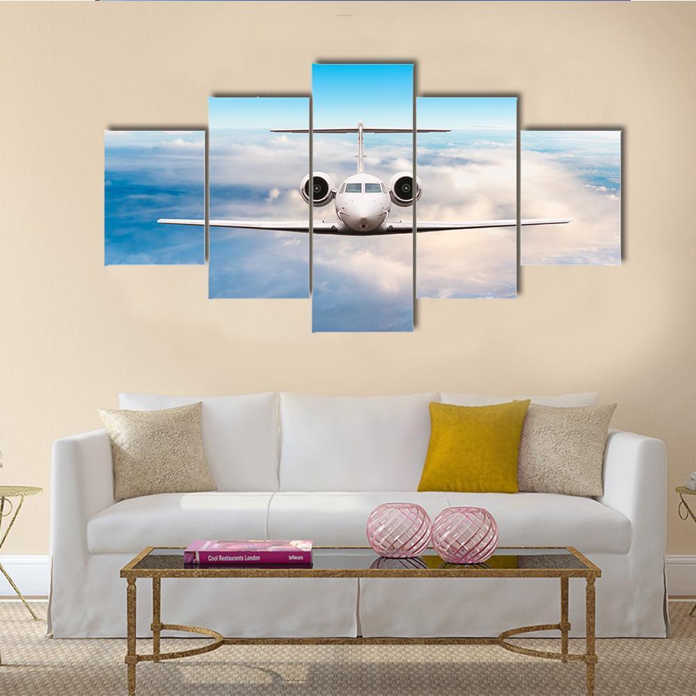 Aircraft Private Jet In Flight - Airplane 5 Panel Canvas Art Wall Decor Aircraft Private Jet In Flight - Airplane 5 Panel Canvas Art Wall Decor