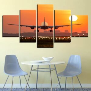 Aircraft Sunset 1 - Aircraft 5 Panel Canvas Art Wall Decor