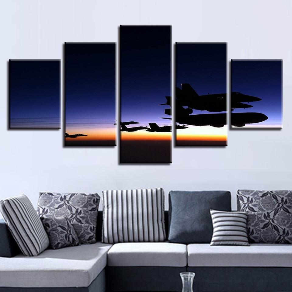 Aircraft Sunset - Aircraft 5 Panel Canvas Art Wall Decor Aircraft Sunset - Aircraft 5 Panel Canvas Art Wall Decor