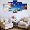 Airliner In A Blue Sky - Aircraft 5 Panel Canvas Art Wall Decor