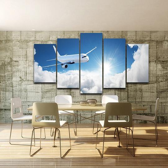 Airliner In The Clouds - Aircraft 5 Panel Canvas Art Wall Decor Airliner In The Clouds - Aircraft 5 Panel Canvas Art Wall Decor