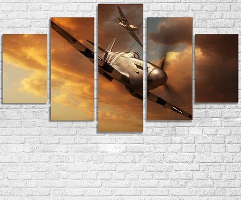 Airplane Aircraft - Airplane 5 Panel Canvas Art Wall Decor Airplane Aircraft - Airplane 5 Panel Canvas Art Wall Decor
