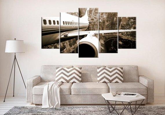 Airplane Closeup Turbine - Airplane 5 Panel Canvas Art Wall Decor Airplane Closeup Turbine - Airplane 5 Panel Canvas Art Wall Decor